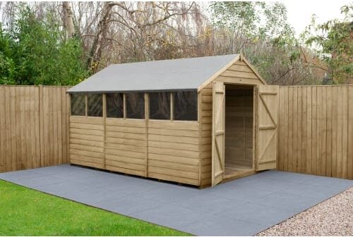 Forest Garden 4LIFE Apex Overlap Pressure Treated Double Door Shed with  Base - 8 x 12ft | Wickes.co.uk